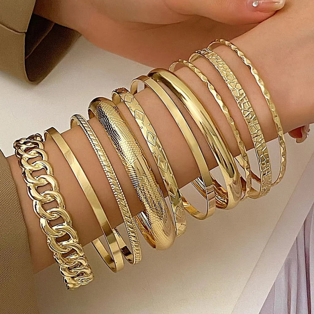 ✨ Ensemble 10 Pièces Élégant Bohème Folk Rétro - Bracelet Or Argent Mariage - FoytiShop