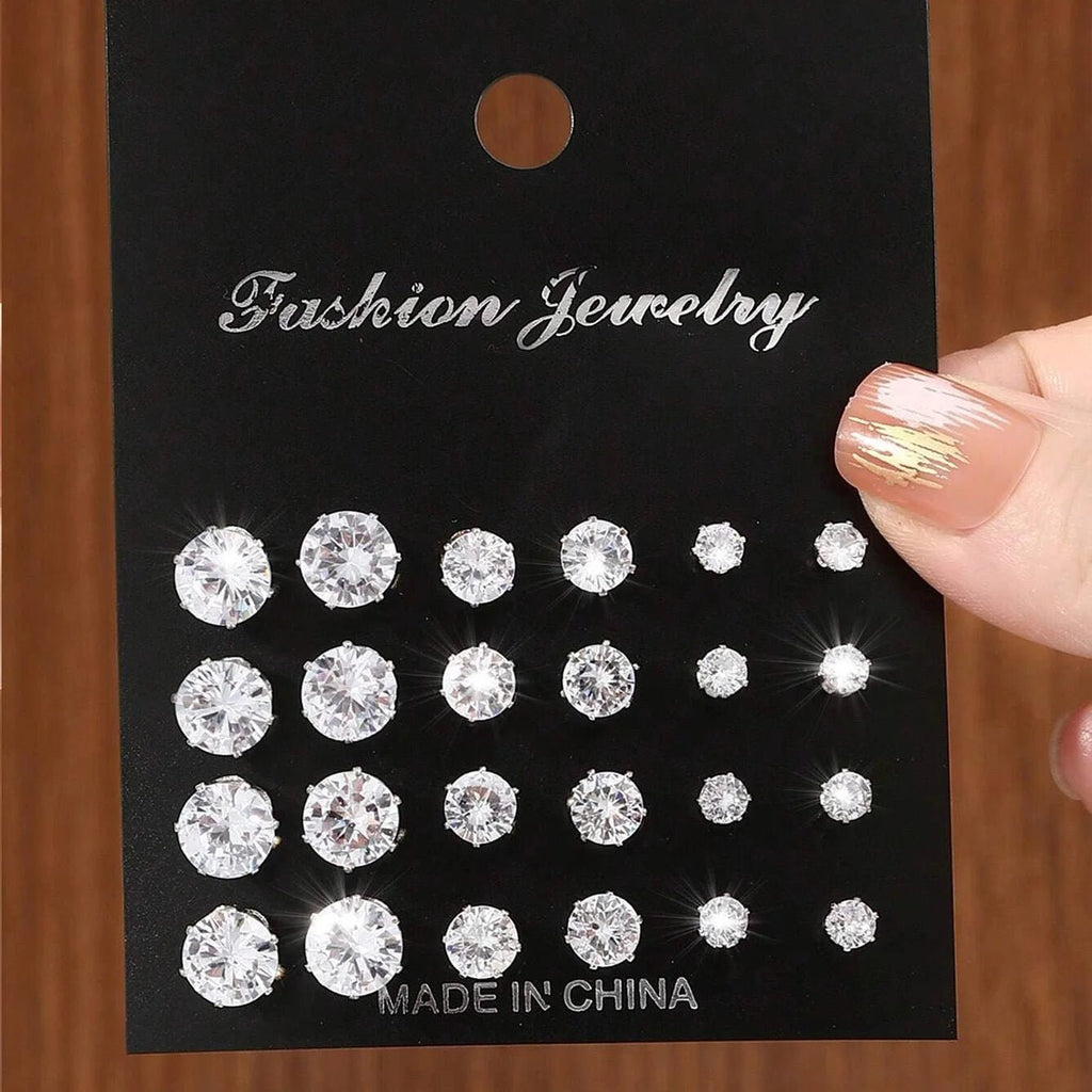 💎 Ensemble 12 Paires Boucles d'Oreilles Zircone - Luxe et Élégance - FoytiShop