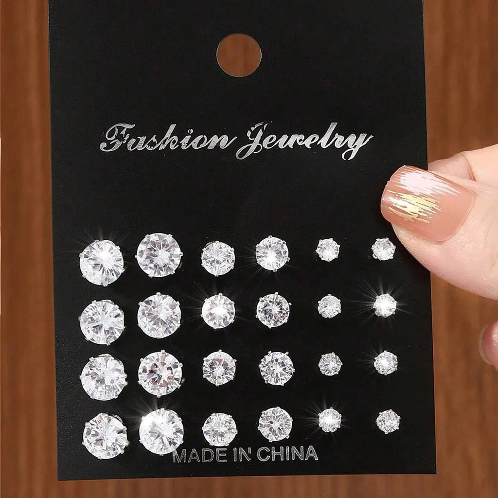 💎 Ensemble 12 Paires Boucles d'Oreilles Zircone - Luxe et Élégance - FoytiShop