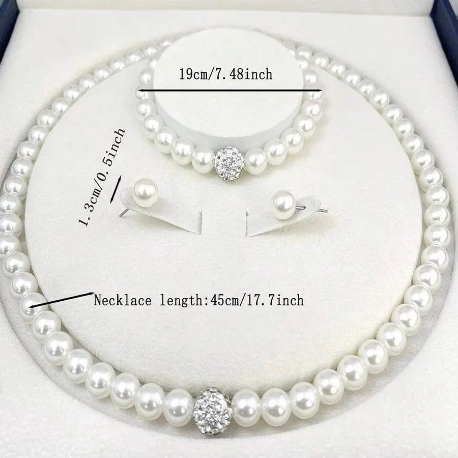💎 Ensemble 3 Pièces Bijoux Perles Imitation - Boule de Feu Argent - FoytiShop