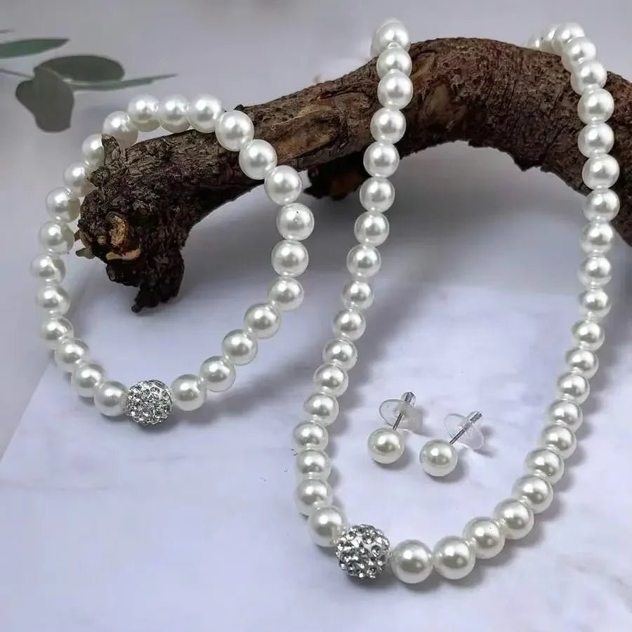💎 Ensemble 3 Pièces Bijoux Perles Imitation - Boule de Feu Argent - FoytiShop
