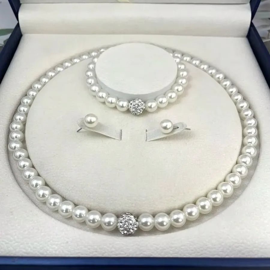 💎 Ensemble 3 Pièces Bijoux Perles Imitation - Boule de Feu Argent - FoytiShop