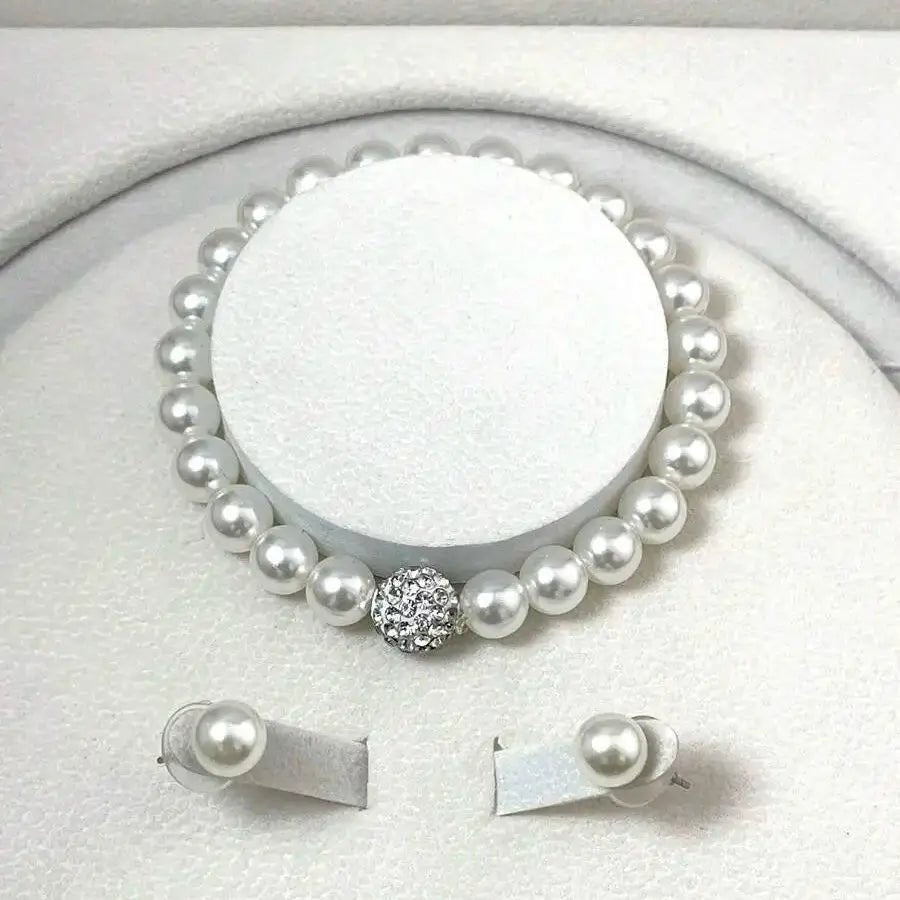 💎 Ensemble 3 Pièces Bijoux Perles Imitation - Boule de Feu Argent - FoytiShop