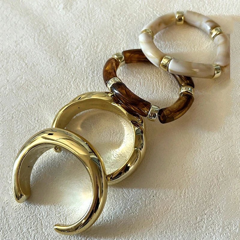 Ensemble 4 Bracelets Élastiques Résine Marron Vintage – Style Minimaliste Femme - FoytiShop