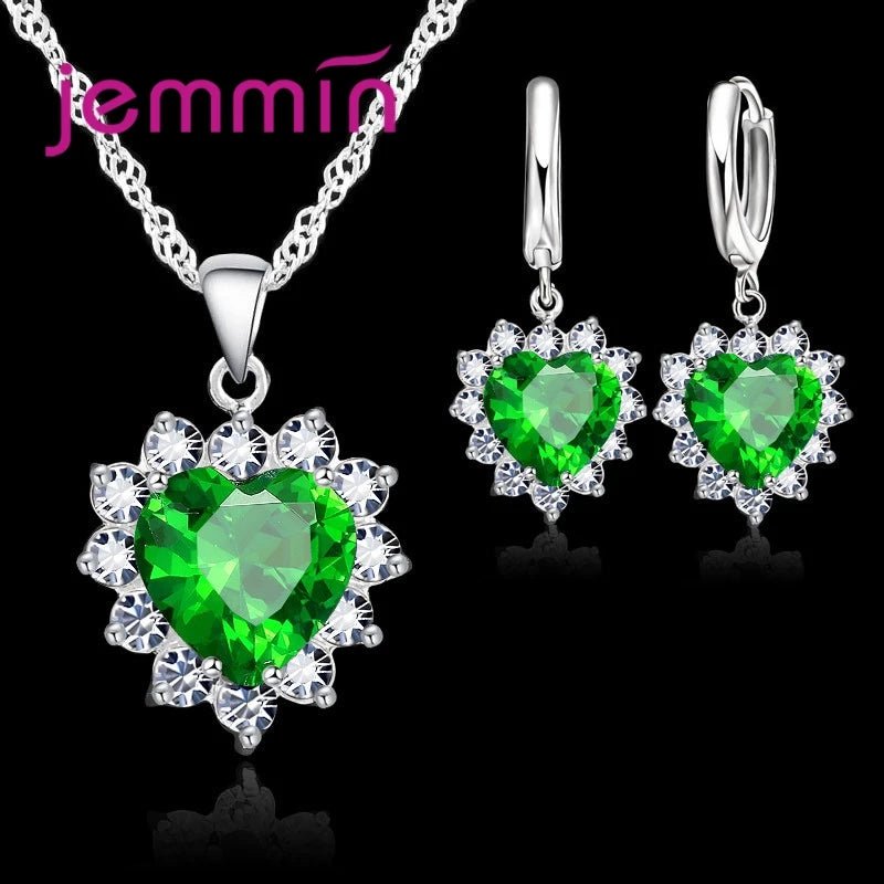 💖 Ensemble Argent Sterling Coeur - Pendentif et Boucles Créoles Femme Fille - FoytiShop