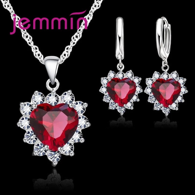 💖 Ensemble Argent Sterling Coeur - Pendentif et Boucles Créoles Femme Fille - FoytiShop
