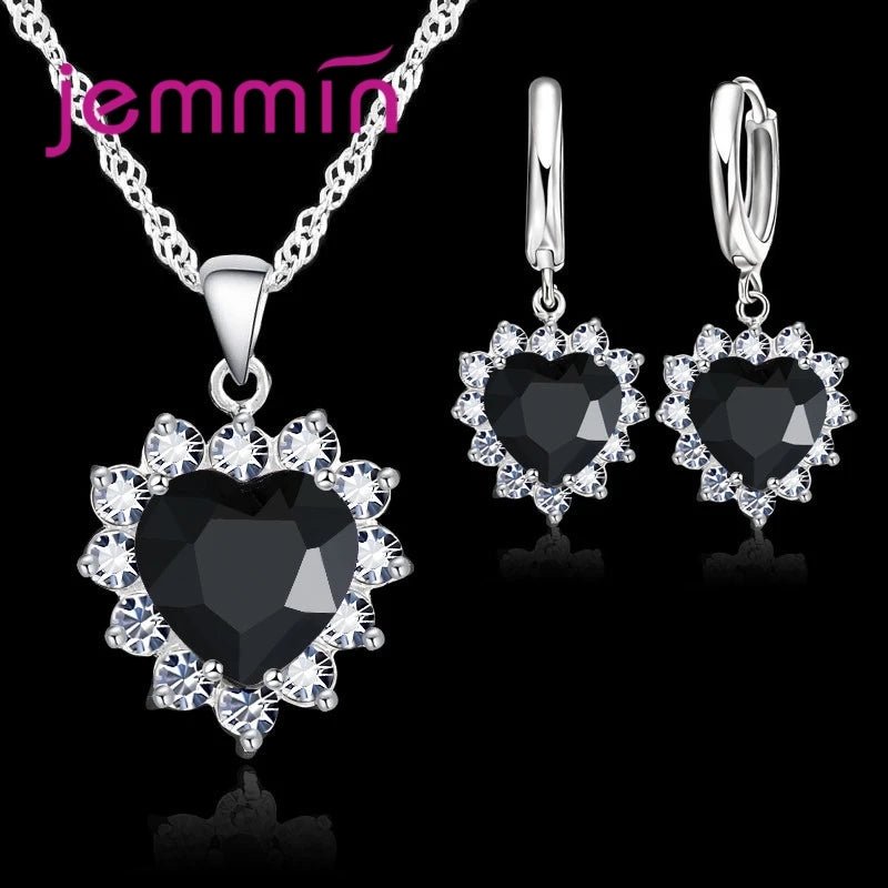 💖 Ensemble Argent Sterling Coeur - Pendentif et Boucles Créoles Femme Fille - FoytiShop