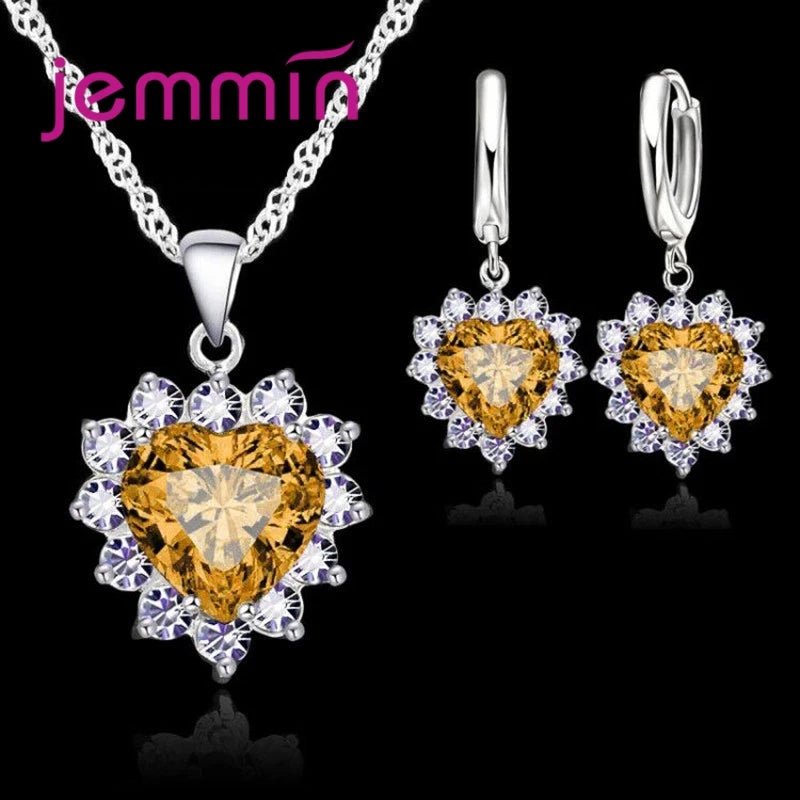 💖 Ensemble Argent Sterling Coeur - Pendentif et Boucles Créoles Femme Fille - FoytiShop