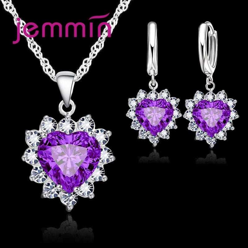 💖 Ensemble Argent Sterling Coeur - Pendentif et Boucles Créoles Femme Fille - FoytiShop
