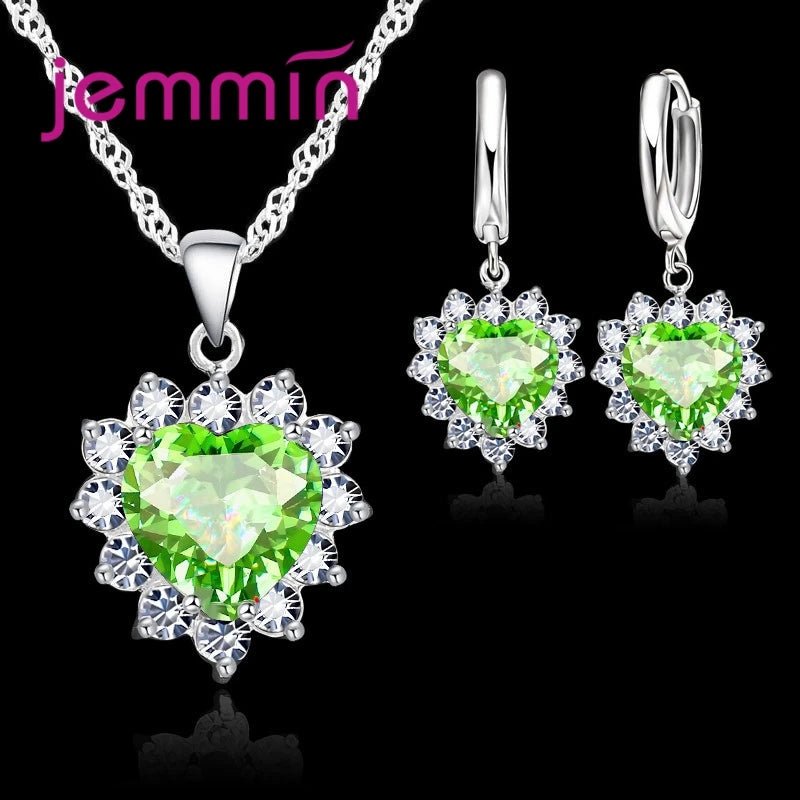 💖 Ensemble Argent Sterling Coeur - Pendentif et Boucles Créoles Femme Fille - FoytiShop