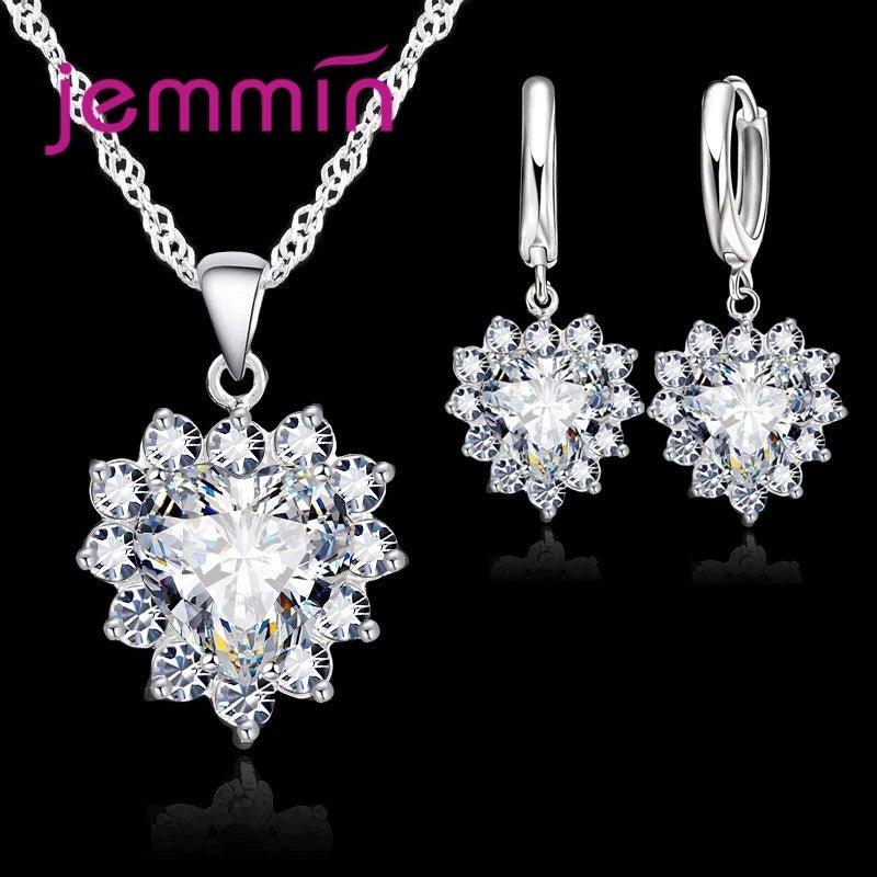 💖 Ensemble Argent Sterling Coeur - Pendentif et Boucles Créoles Femme Fille - FoytiShop