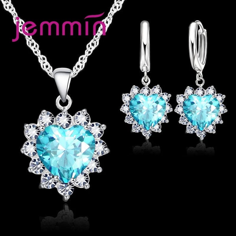 💖 Ensemble Argent Sterling Coeur - Pendentif et Boucles Créoles Femme Fille - FoytiShop