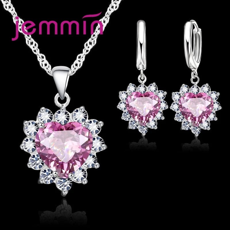 💖 Ensemble Argent Sterling Coeur - Pendentif et Boucles Créoles Femme Fille - FoytiShop