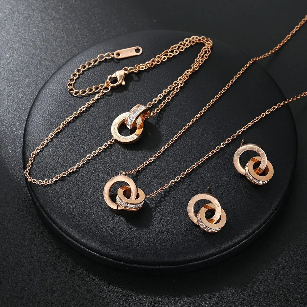 Ensemble Bijoux 4 Pièces Acier Inoxydable Chiffres Romains - FoytiShop