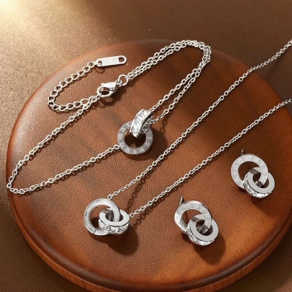 Ensemble Bijoux 4 Pièces Acier Inoxydable Chiffres Romains - FoytiShop