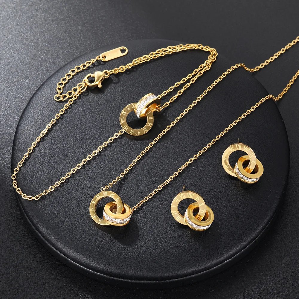 Ensemble Bijoux 4 Pièces Acier Inoxydable Chiffres Romains - FoytiShop