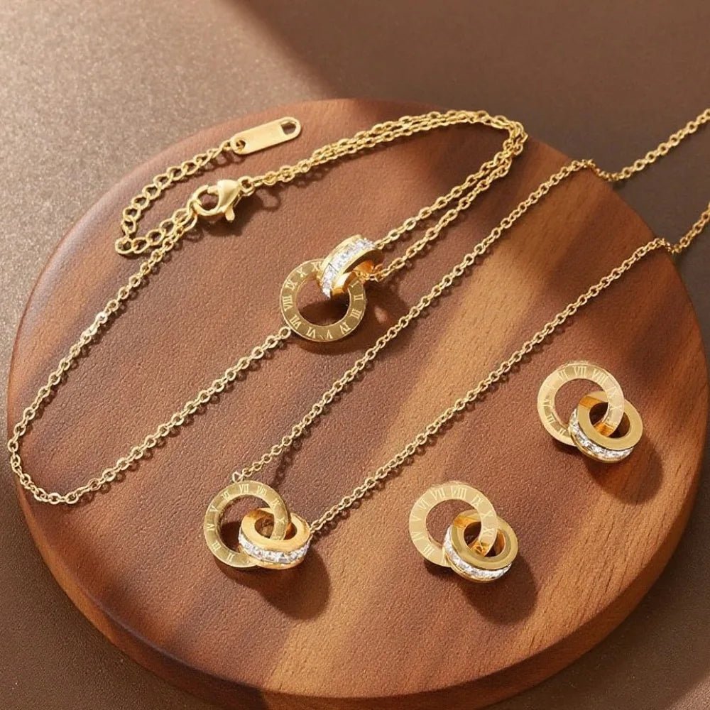 Ensemble Bijoux 4 Pièces Acier Inoxydable Chiffres Romains - FoytiShop