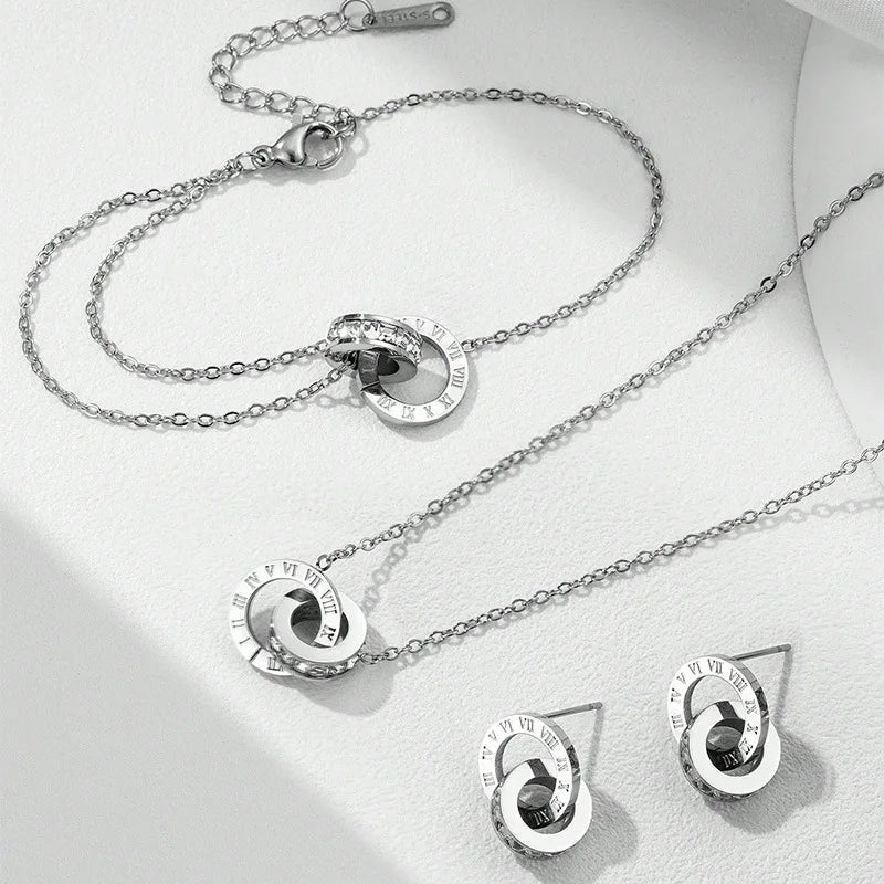 Ensemble Bijoux 4 Pièces Acier Inoxydable Chiffres Romains - FoytiShop