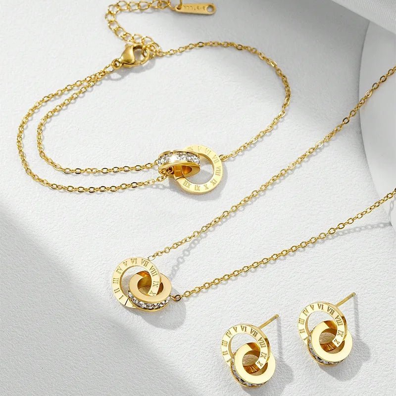 Ensemble Bijoux 4 Pièces Acier Inoxydable Chiffres Romains - FoytiShop