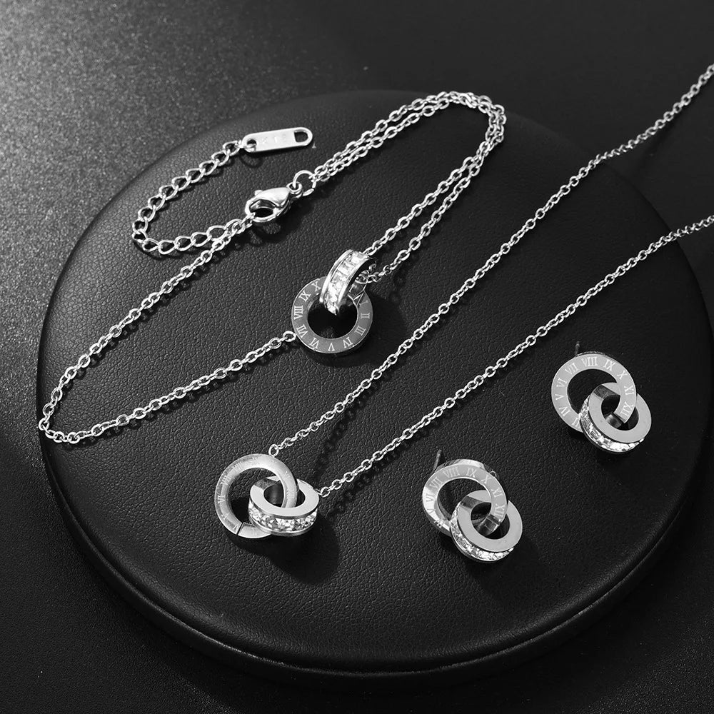 Ensemble Bijoux 4 Pièces Acier Inoxydable Chiffres Romains - FoytiShop