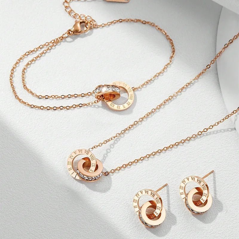 Ensemble Bijoux 4 Pièces Acier Inoxydable Chiffres Romains - FoytiShop