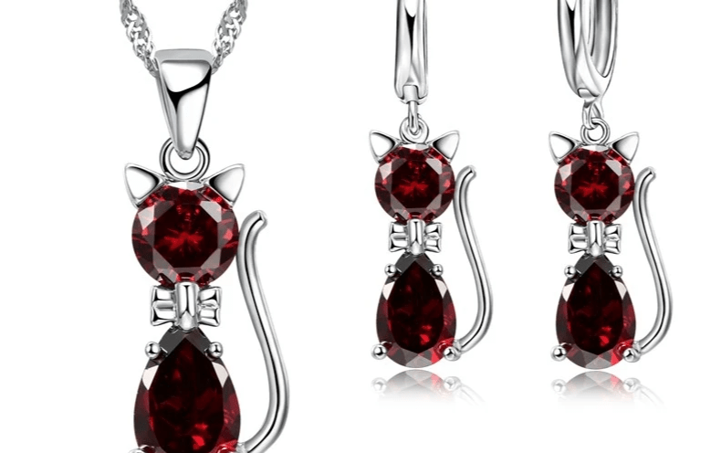 🐱 Ensemble Bijoux Argent Sterling 925 - Pendentif Chat Cristal Autrichien - FoytiShop