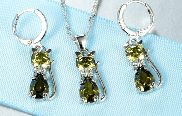 🐱 Ensemble Bijoux Argent Sterling 925 - Pendentif Chat Cristal Autrichien - FoytiShop