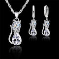🐱 Ensemble Bijoux Argent Sterling 925 - Pendentif Chat Cristal Autrichien - FoytiShop
