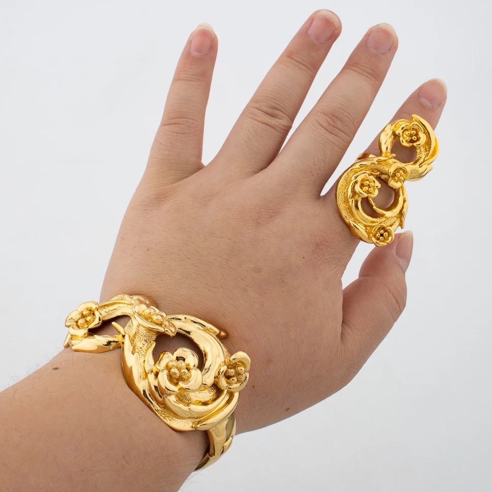 Ensemble Bijoux Léopard Plaqué Or 18K – Bracelet & Bague Femme | Style Africain - FoytiShop
