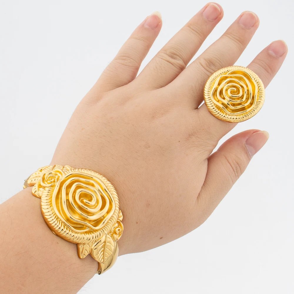 Ensemble Bijoux Léopard Plaqué Or 18K – Bracelet & Bague Femme | Style Africain - FoytiShop