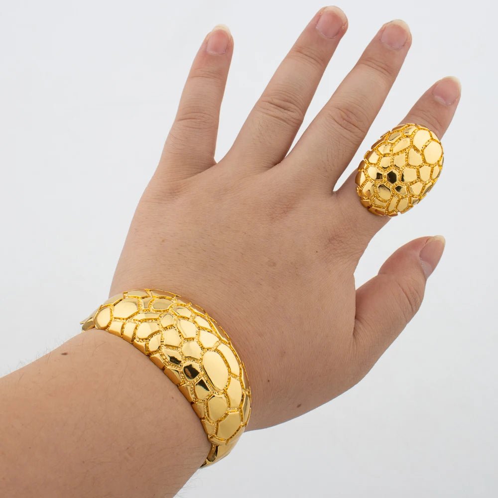 Ensemble Bijoux Léopard Plaqué Or 18K – Bracelet & Bague Femme | Style Africain - FoytiShop