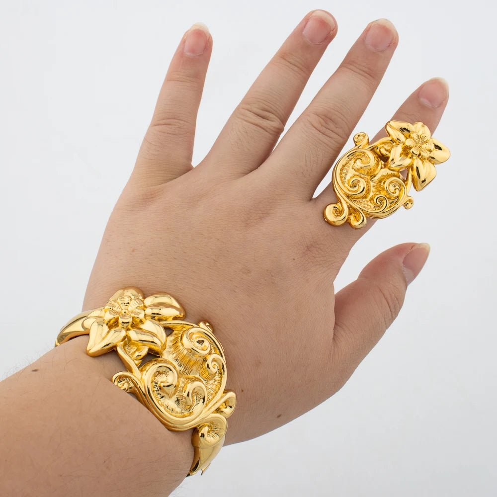 Ensemble Bijoux Léopard Plaqué Or 18K – Bracelet & Bague Femme | Style Africain - FoytiShop
