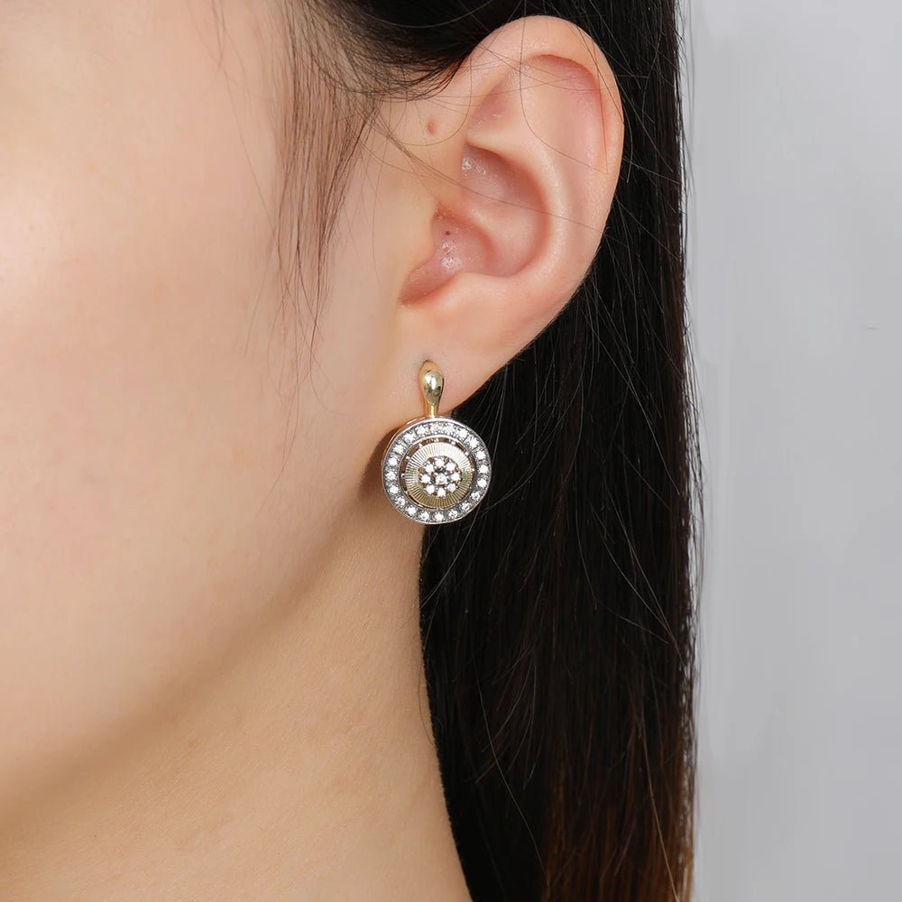 Ensemble Bijoux Luxe Bicolore - Boucles d'Oreilles Disque Rétro + Bague Plaquée Or 14K - FoytiShop