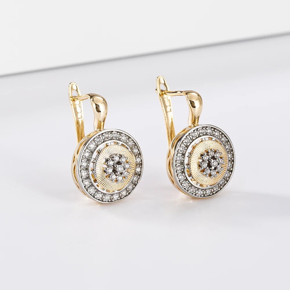 Ensemble Bijoux Luxe Bicolore - Boucles d'Oreilles Disque Rétro + Bague Plaquée Or 14K - FoytiShop