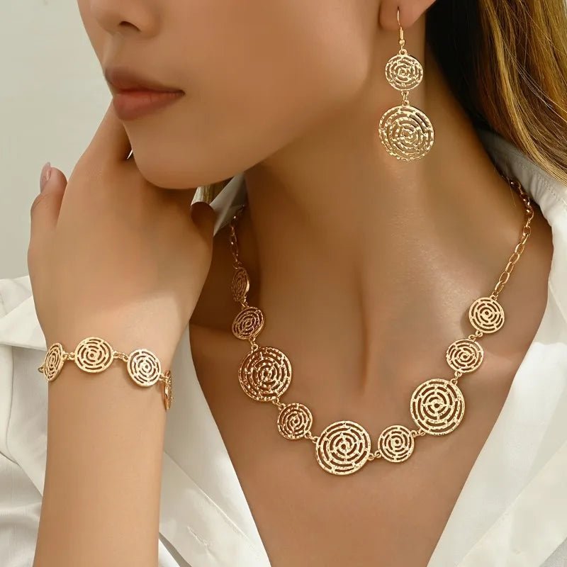 Ensemble Bijoux Rétro 3 Pièces – Collier, Bracelet & Boucles d'Oreilles Femme - FoytiShop