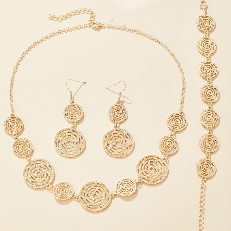 Ensemble Bijoux Rétro 3 Pièces – Collier, Bracelet & Boucles d'Oreilles Femme - FoytiShop