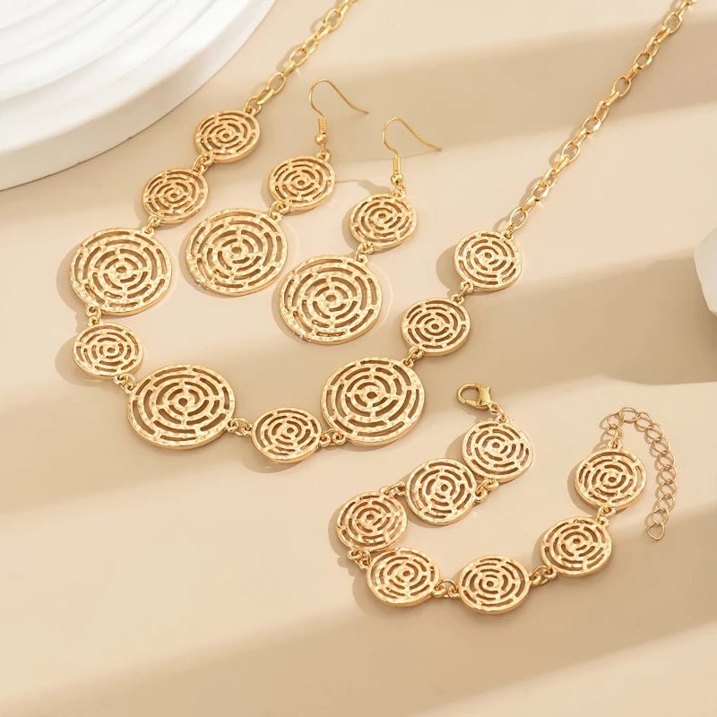 Ensemble Bijoux Rétro 3 Pièces – Collier, Bracelet & Boucles d'Oreilles Femme - FoytiShop