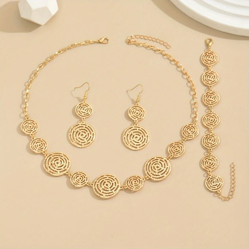 Ensemble Bijoux Rétro 3 Pièces – Collier, Bracelet & Boucles d'Oreilles Femme - FoytiShop