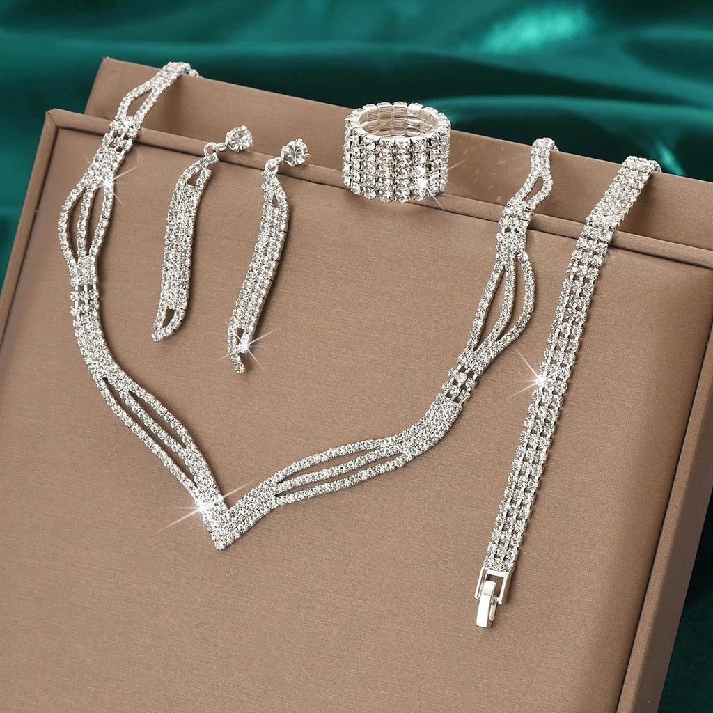 Ensemble Collier Boucles d'Oreilles Bracelet Noir - Bijoux Mariée Tendance 2025 - FoytiShop