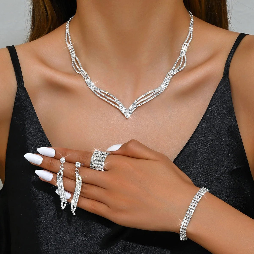 Ensemble Collier Boucles d'Oreilles Bracelet Noir - Bijoux Mariée Tendance 2025 - FoytiShop