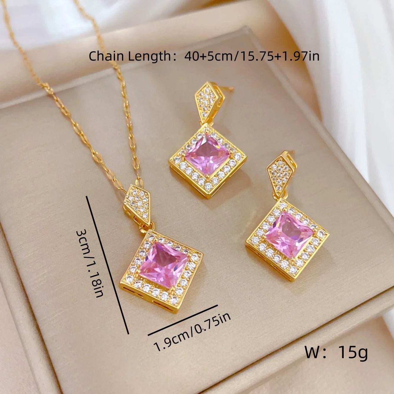 Ensemble collier carré, boucles d'oreilles, breloques pour dames - FoytiShop