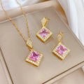Ensemble collier carré, boucles d'oreilles, breloques pour dames - FoytiShop
