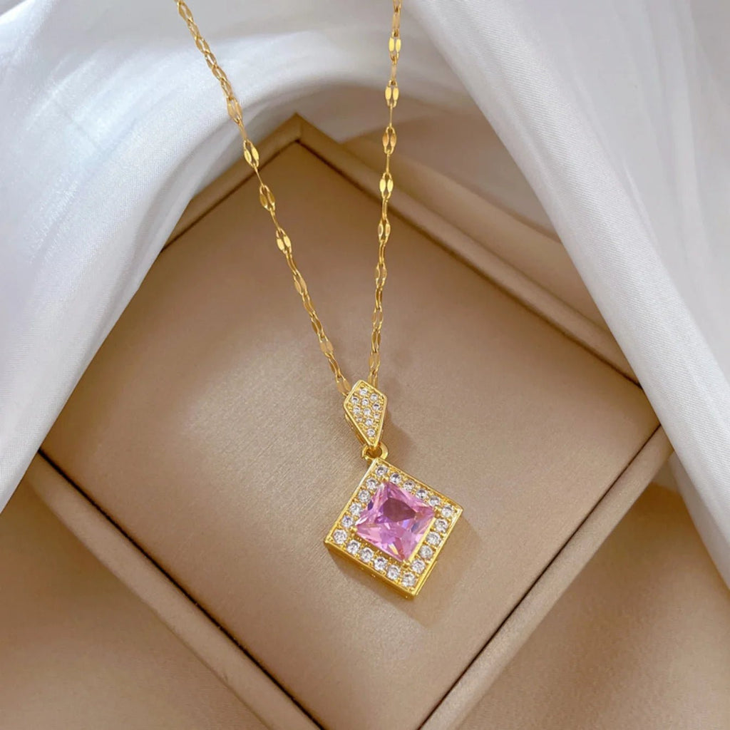 Ensemble collier carré, boucles d'oreilles, breloques pour dames - FoytiShop