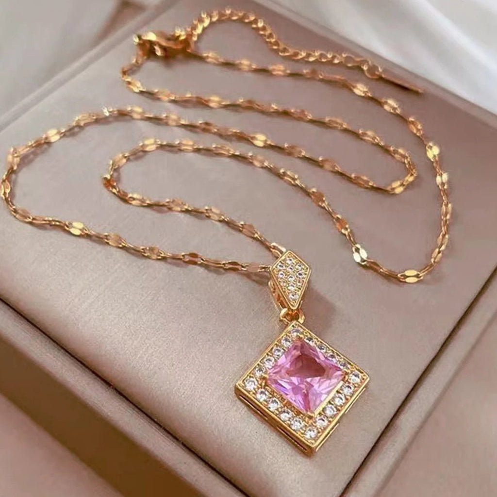 Ensemble collier carré, boucles d'oreilles, breloques pour dames - FoytiShop