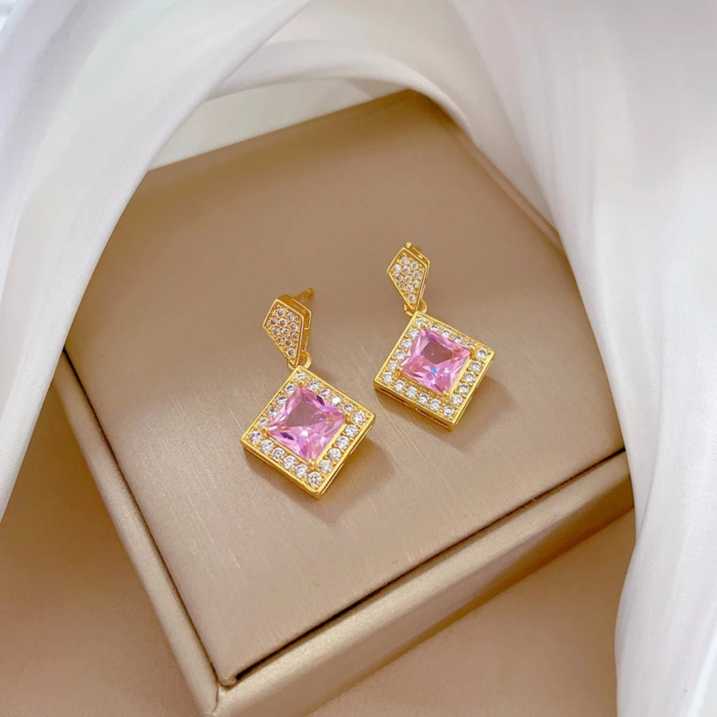 Ensemble collier carré, boucles d'oreilles, breloques pour dames - FoytiShop