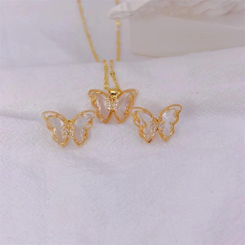 Ensemble collier et boucles d'oreilles papillon micro - incrusté, - FoytiShop