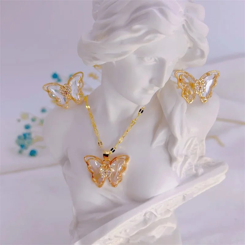 Ensemble collier et boucles d'oreilles papillon micro - incrusté, - FoytiShop