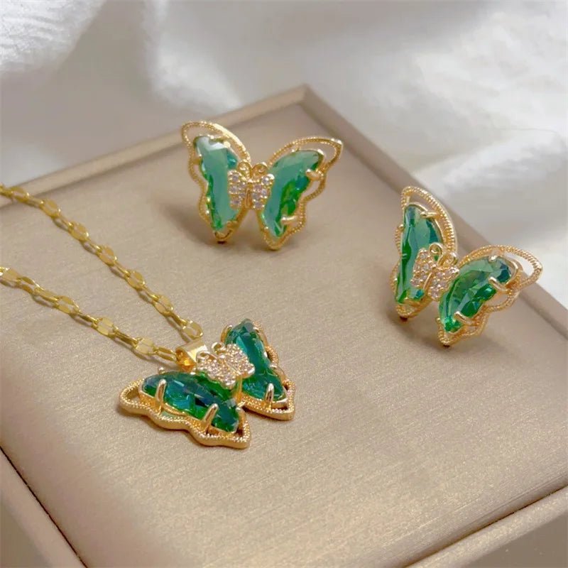 Ensemble collier et boucles d'oreilles papillon micro - incrusté, - FoytiShop