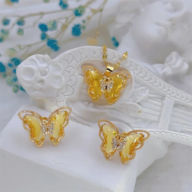 Ensemble collier et boucles d'oreilles papillon micro - incrusté, - FoytiShop