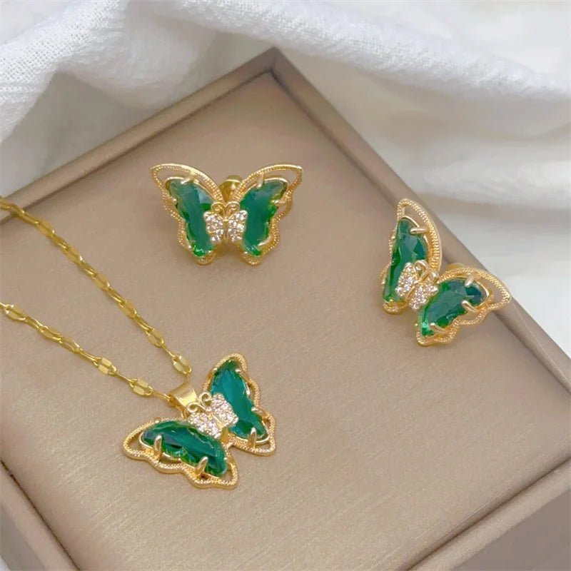 Ensemble collier et boucles d'oreilles papillon micro - incrusté, - FoytiShop